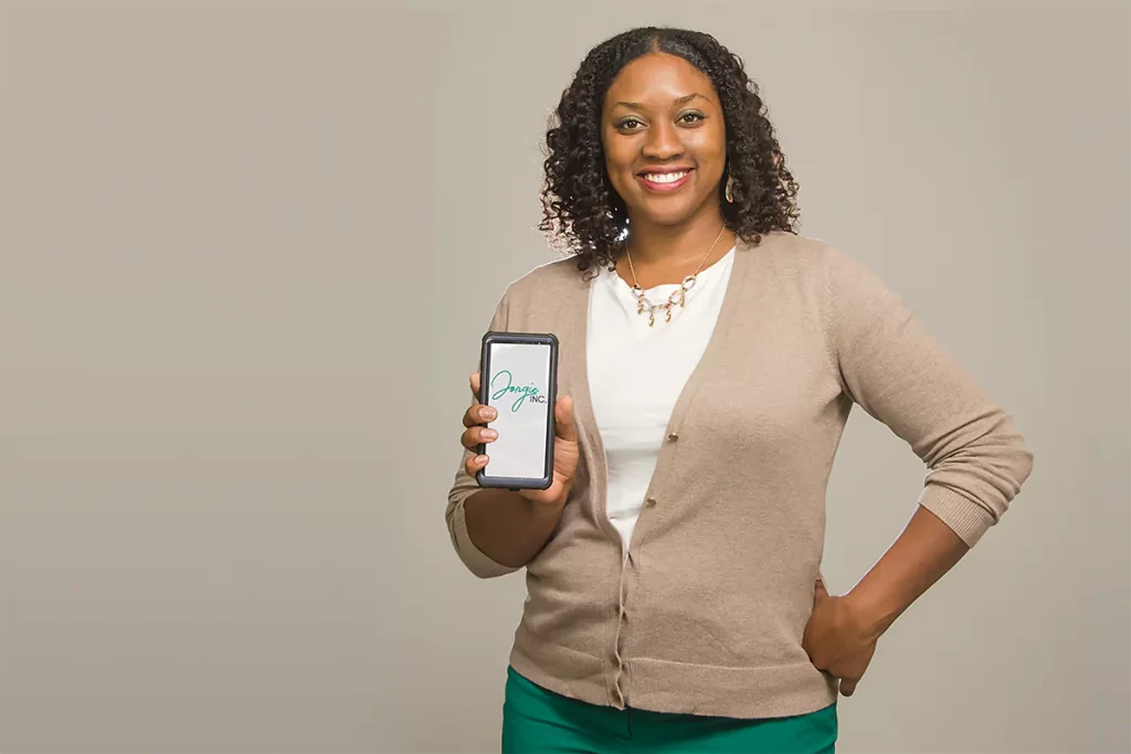 Pose with Hand on Hip Showing Phone Screen Portrait